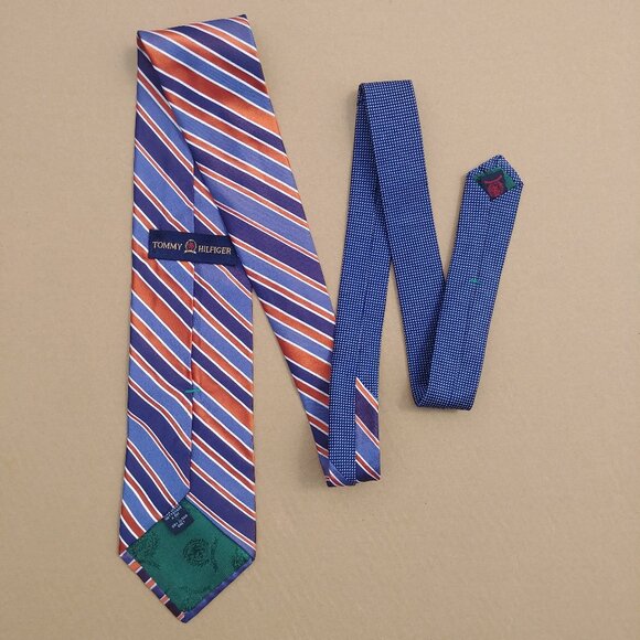 Tommy Hilfiger made in USA striped 100% silk tie blue orange stripes - Picture 1 of 6